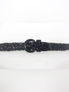 Up to 36” Woven Braided Black Leather Belt Self Covered Leather Buckle Loop